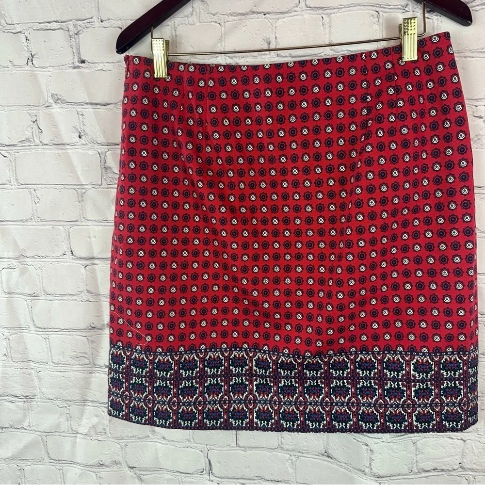 Talbots Red Blue Pencil Skirt sz 10 boho western classic casual office